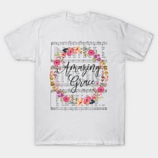 Amazing Grace Hymn with Floral Wreath T-Shirt